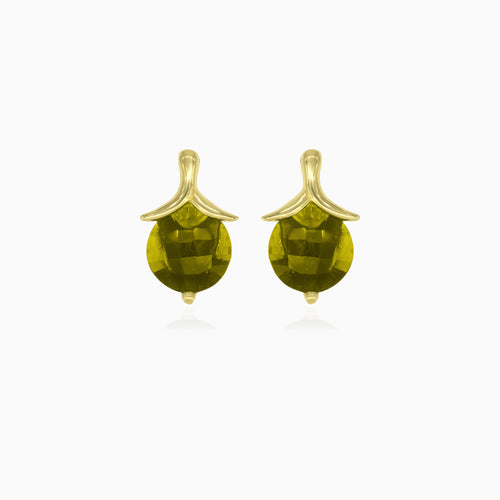 Moldavite elegance drop earrings in yellow gold
