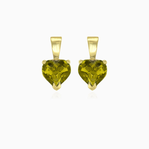 Boucles d'oreilles pendantes en or jaune avec moldavite en forme de cœur