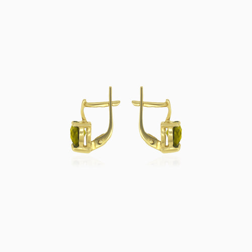 Boucles d'oreilles pendantes en or jaune avec moldavite en forme de cœur