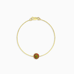 Bracelet Harmonie en or jaune avec moldavite et grenat