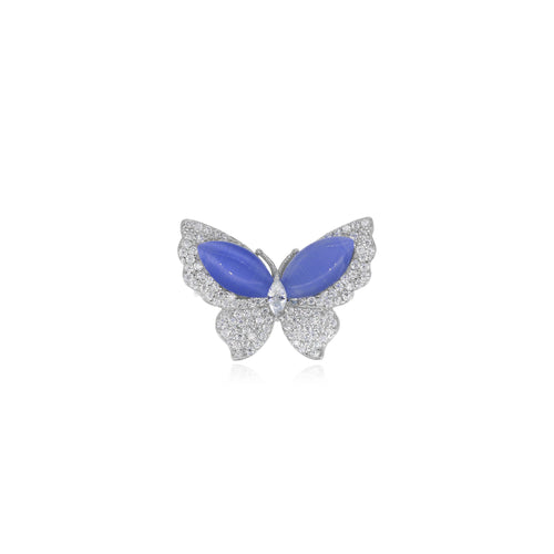 Bague papillon en argent sterling avec œil-de-chat bleu