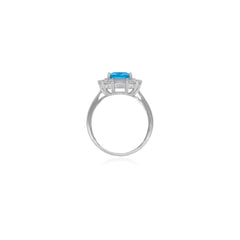 Bague halo en topaze bleue taille coussin