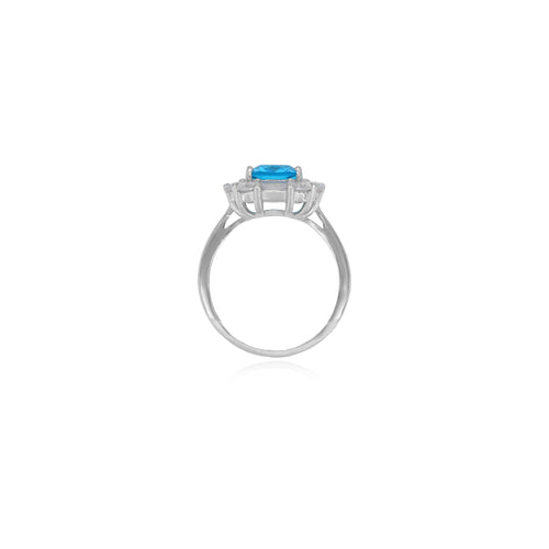 Bague halo en topaze bleue taille coussin