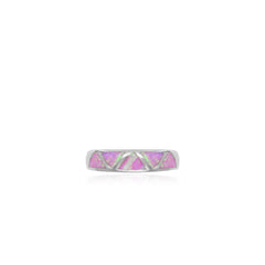 Bague en argent sterling avec opale rose en design triangle.
