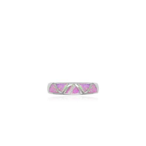 Ring aus Sterlingsilber mit rosa Opal-Dreieck-Design