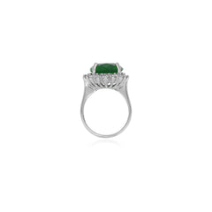 Halo sterling silver ring with oval emerald