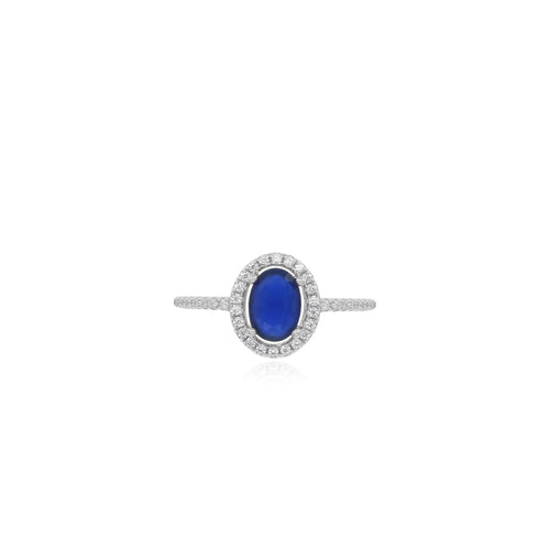 Sterlingsilber-Halo-Ring mit ovalem Saphir