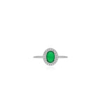 Sterling silver halo ring with oval emerald