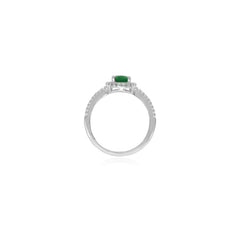 Sterling silver halo ring with oval emerald