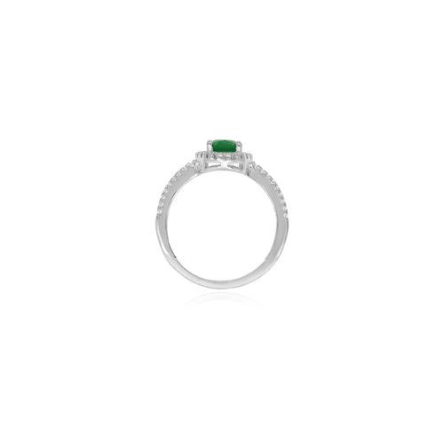 Sterling silver halo ring with oval emerald