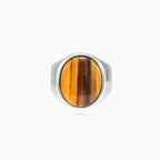 Oval cut tigers eye men ring in sterling silver