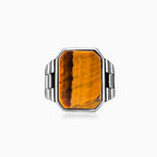 Tiger eye emerald cut men ring