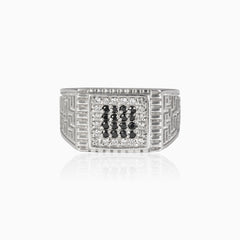 Pánský stříbrný prsten s onyxem a zirkony