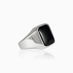 Emerald cut onyx men ring in polished silver