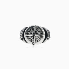 Sterling silver wind rose men ring with winged sides