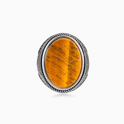 Oval cut tigers eye men ring viking style