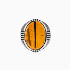 Oval cut tigers eye men ring in sterling silver