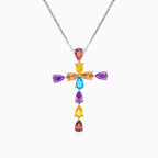 Sterling silver cross pendant with gemstones