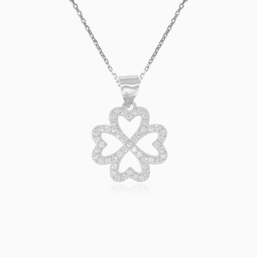 Colgante de trébol de plata para mujer con circonita