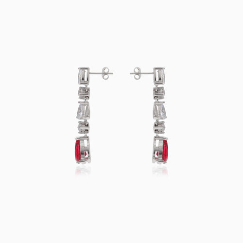 Stříbrné náušnice se syntetickým rubínem a kubickými zirkony