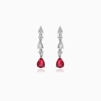 Boucles d'oreilles en argent avec rubis synthétique et accents en zircon cubique