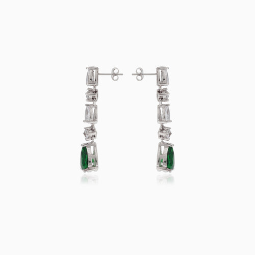 Stříbrné náušnice se syntetickým smaragdem a kubickými zirkony