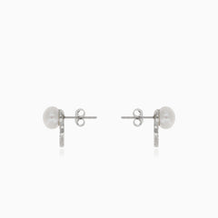 Boucles d'oreilles en argent avec perle et cercle en zirconium cubique