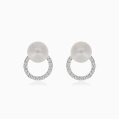 Boucles d'oreilles en argent avec perle et cercle en zirconium cubique