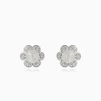 Silver flower earrings with pearl