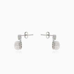 Boucles d'oreilles en argent avec perle et zirconium cubique rond