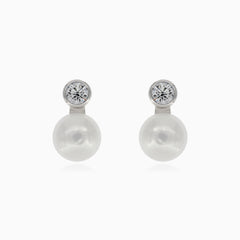 Boucles d'oreilles en argent avec perle et zirconium cubique rond