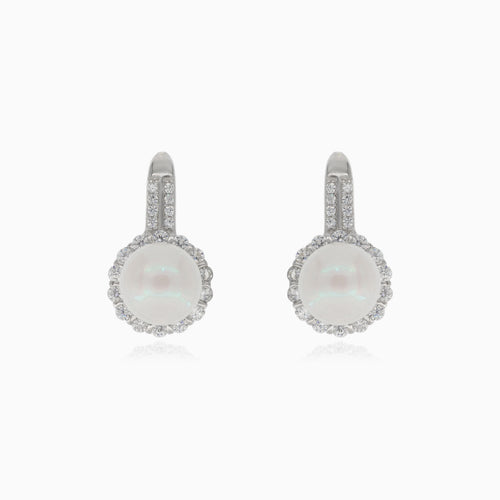 Pendientes de plata con perla y adornos de circonita cúbica