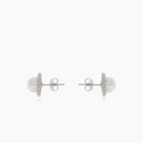 Boucles d'oreilles en argent avec perle et zirconium cubique