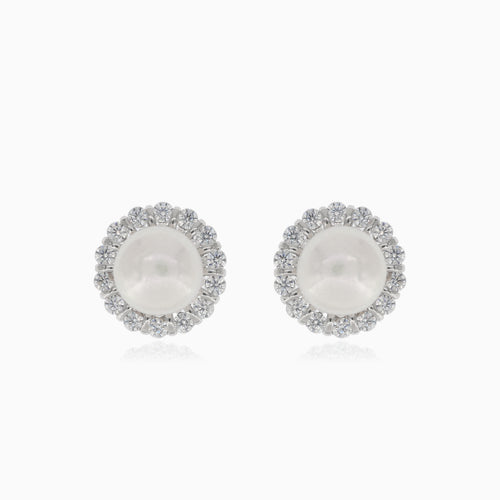 Boucles d'oreilles en argent avec perle et zirconium cubique
