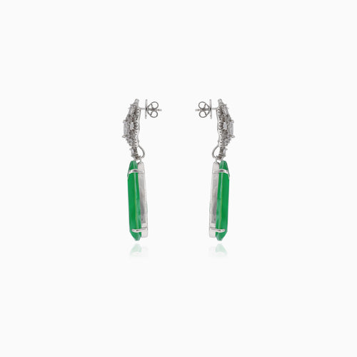 Náušnice se syntetickým smaragdem a kubickou zirkonovou květinou