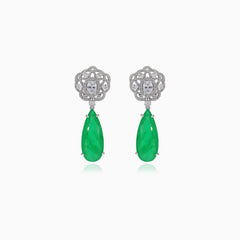 Ohrringe mit synthetischem Smaragd und Zirkonia-Blume