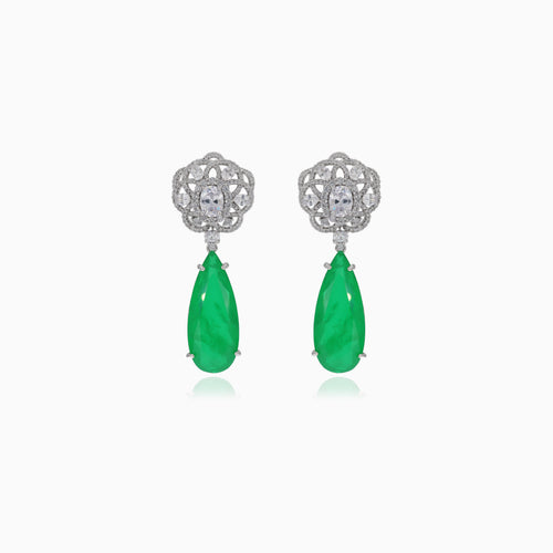 Náušnice se syntetickým smaragdem a kubickou zirkonovou květinou