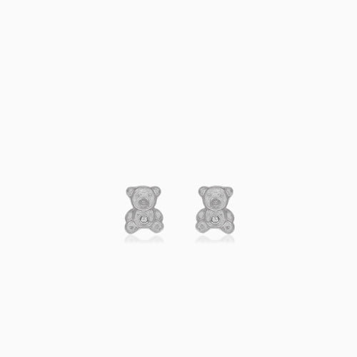 Boucles d'oreilles clous en argent sterling en forme d'ours en peluche.