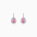 Boucles d'oreilles pendantes en argent sterling avec quartz rose taille poire et halo.