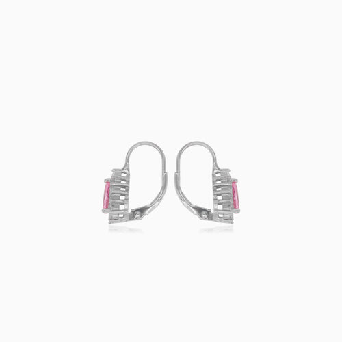 Boucles d'oreilles pendantes en argent sterling avec quartz rose taille poire et halo.