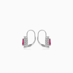 Halo pear cut ruby on sterling silver drop earrings