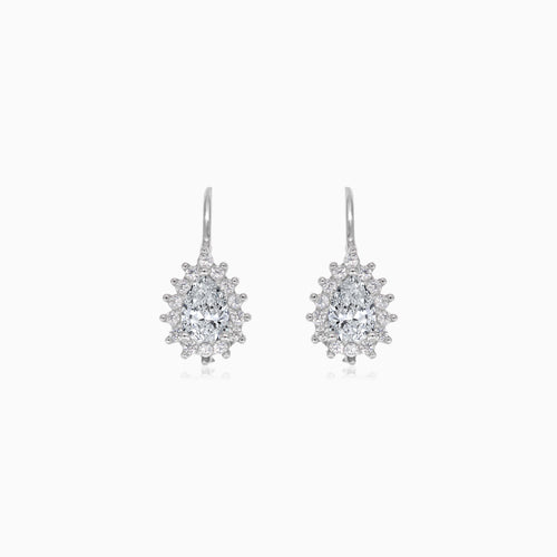 Boucles d'oreilles pendantes en argent sterling avec zircon cubique taille poire et ronde.