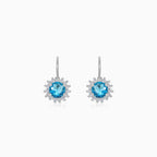 Halo sterling silver drop earrings with blue topaz