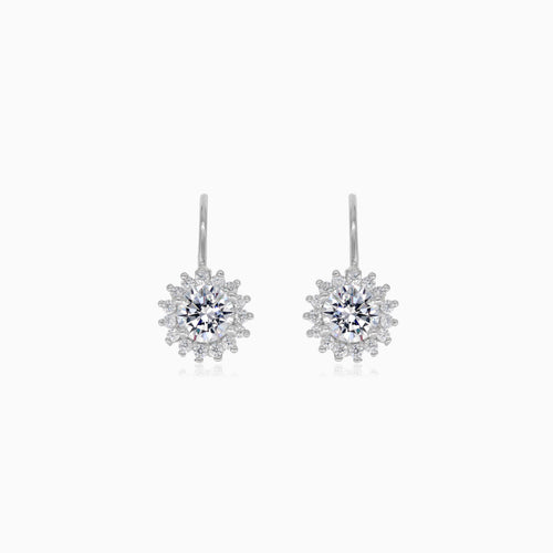 Boucles d'oreilles pendantes halo en argent sterling avec zircones cubiques