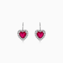 Boucles d’oreilles pendantes cœur en argent sterling avec rubis