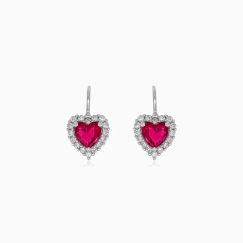 Boucles d’oreilles pendantes cœur en argent sterling avec rubis
