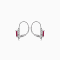 Boucles d’oreilles pendantes cœur en argent sterling avec rubis