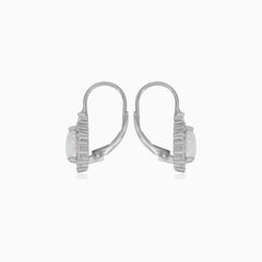 Sterling silver halo white pear opal earrings