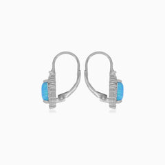 Stříbrné náušnice se svatozáří z modrého hruškového opálu