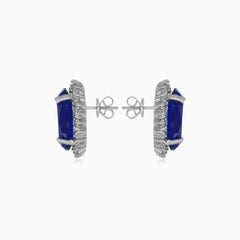 Náušnice z oválného safíru na stříbře ve tvaru svatozáře